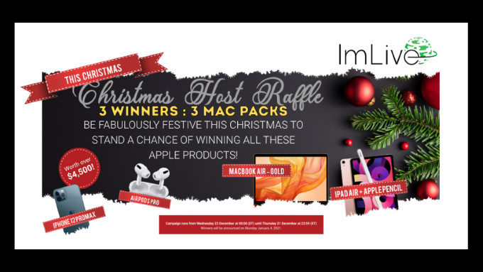 ImLive Offers 'Mega Mac Pack' Prize to Hosts for 'Xmas Raffle'