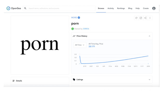 NFT Marketplace Offering the Word 'Porn' as Tradable Token